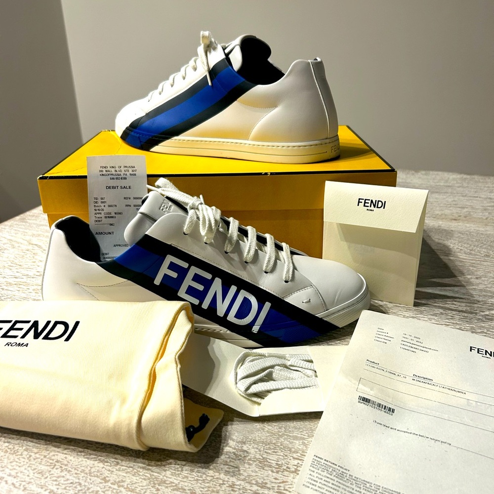 Fendi Low Top size 10 White/blue Great condition only worn once